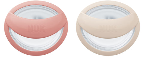 NUK MommyFeel Baby Dummy | 0-9 Months | Breastfeeding Friendly Soothers | BPA-Free Silicone | Blush & Sandstone | 2 Count