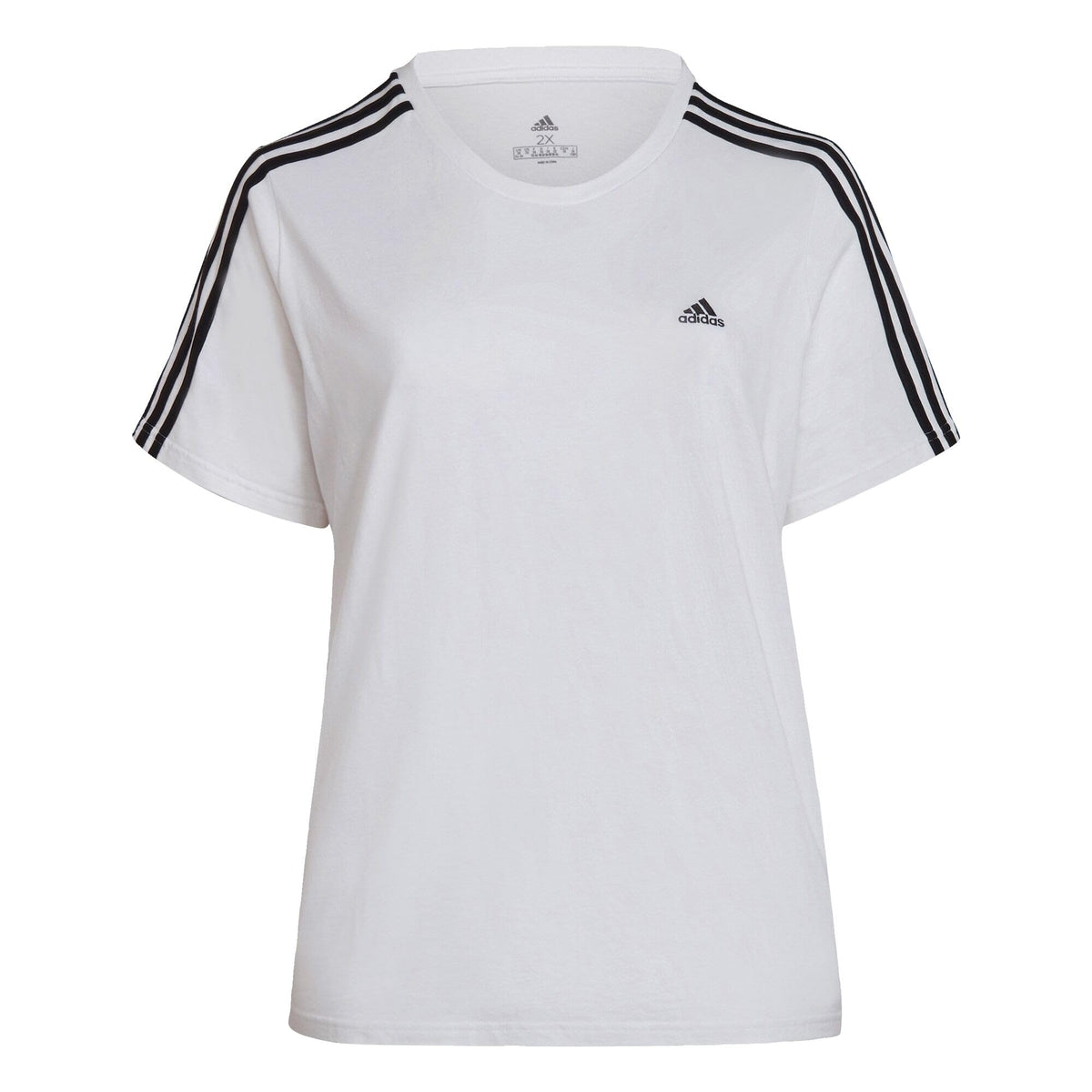 adidas Women's Essentials Slim 3-Stripes Tee (Plus Size), White/Black, XXL Plus