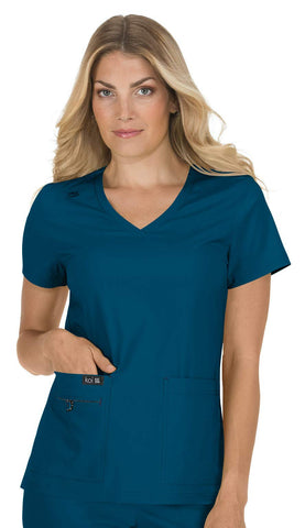 KOI Basics 373 Women's Becca V-Neck Solid Scrub Top (Caribbean, Large)