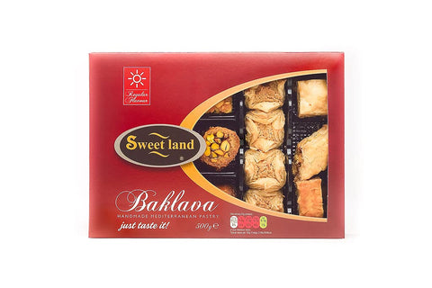 Sweet Land Regular Baklava Selection - 500g Pack | Handmade Traditional Lebanese Baklava| Ramadan, Mother's Day, Easter, & Eid | Mixed Selection Tray with Pistachio, Almond & Cashew Nuts | Gift Box