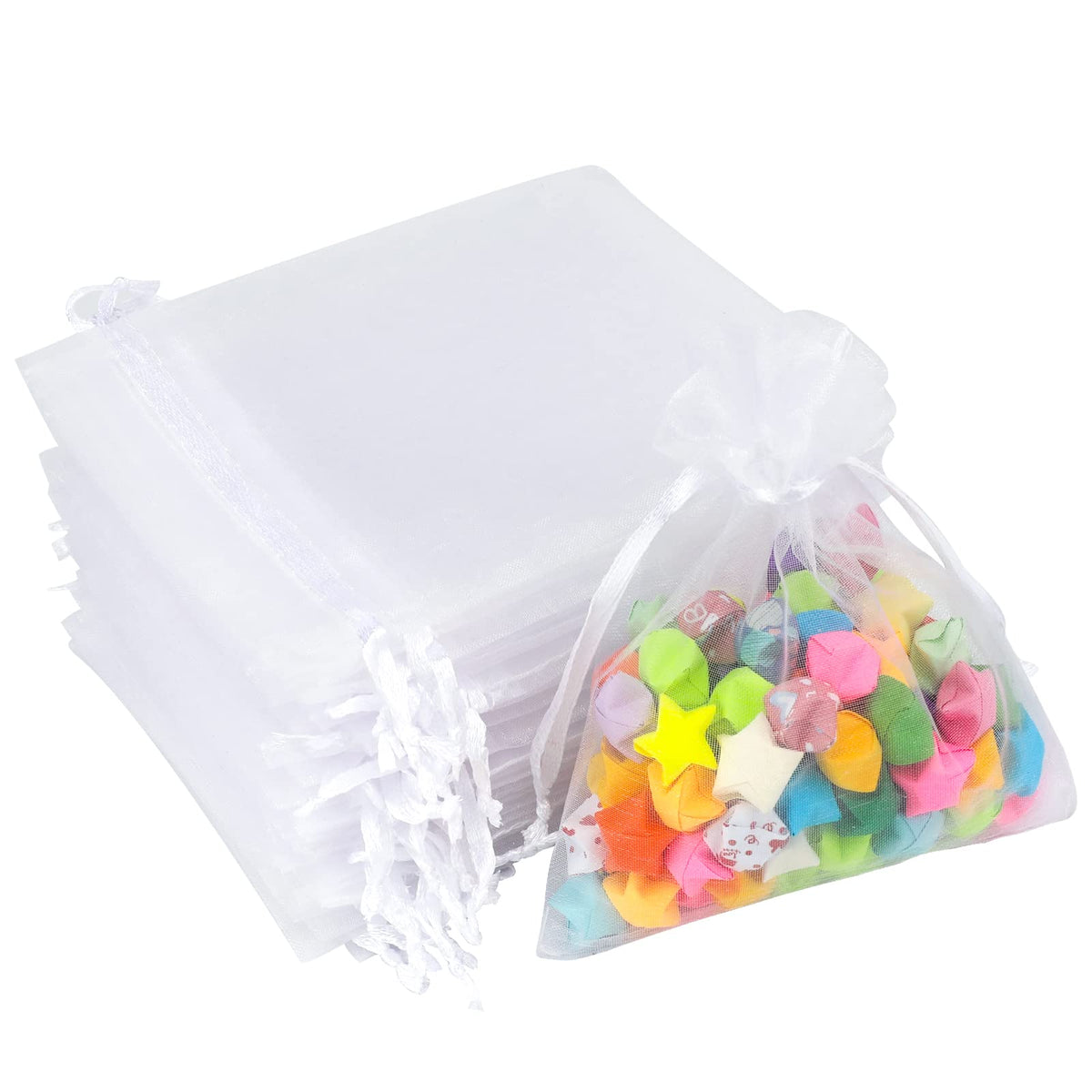 G2PLUS White Organza Gift Pouches, 10x12CM Small Organza Favor Bags, 50 PCS Wedding Jewelry Bags, Clear Mesh Pouches Perfect for Wedding, Christmas, Birthday, Anniversary