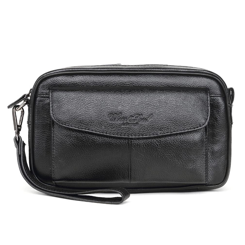 Leather Wristlet Clutch Purse Large Wallet for Men Women Passport Card Carrier Organizer Holder Bag Pack Pouch Hand Case Handbag for Business Black