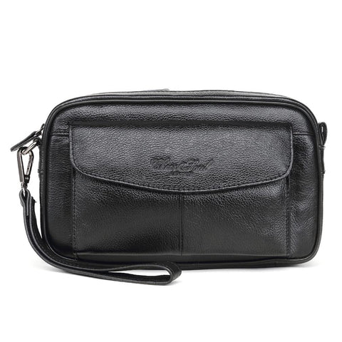 Leather Wristlet Clutch Purse Large Wallet for Men Women Passport Card Carrier Organizer Holder Bag Pack Pouch Hand Case Handbag for Business Black