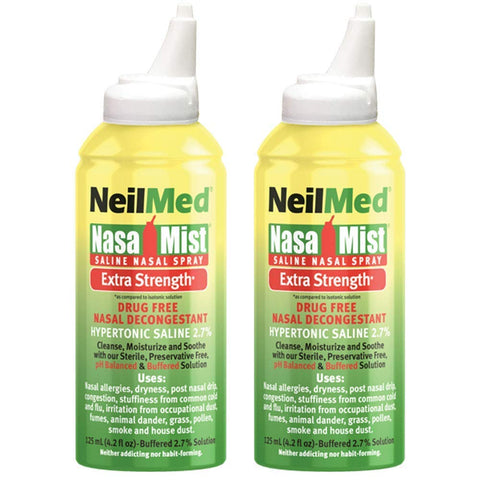 NeilMed Nasal Mist Extra Strength Nasal Saline Spray, 4.2 fl oz (Pack of 2)