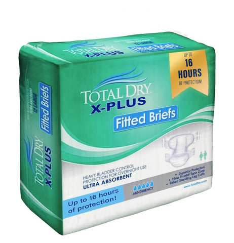 TotalDry X-Plus - Fitted Incontinence Briefs Adult Diapers - Plastic Backed Ultra Absorbent Overnight Heavy Bladder Control Protection for Women & Men - FSA HSA Approved - Medium (32" - 44") 12 Ct