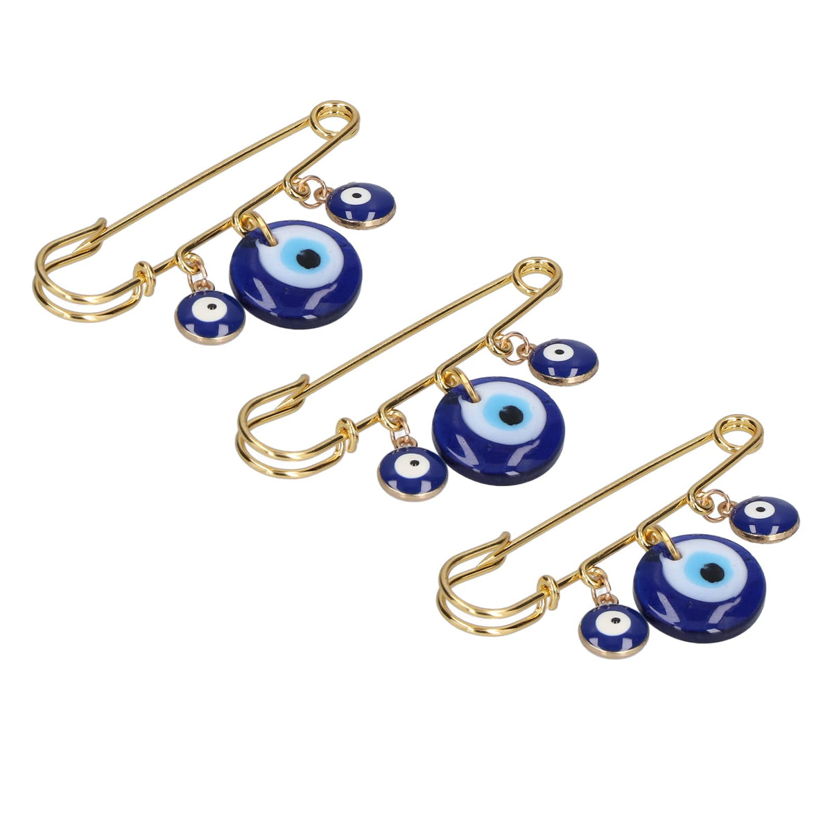 Evil Eye Stroller Pin for Baby Brooch Alloy, Glass Beads 3Pcs Clothing Pins 3 Blue Eye Pendants Golden Pin Exquisite Multifunctional Safety Pins for Clothes Bag Scarf Decoration