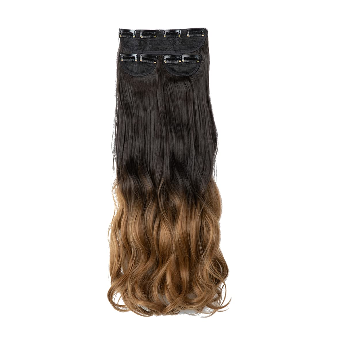 Ombre Brown Clip in Hair Extensions Chocolate Brown to Caramel Blonde 3 PCS Set 20" 180g Wavy Invisible Adjustable Not Heavy But Easy To Use Full Head Hidden Crown Clip in Hair Extensions