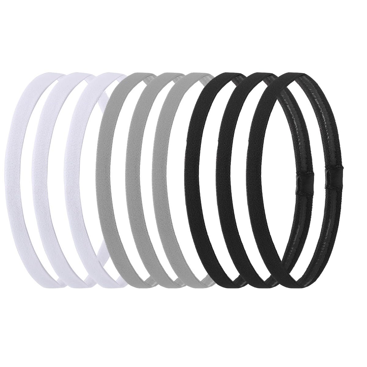 Hexchasty 9pcs Elastic Thin Headbands for Women Stretchy Skinny Headbands Sports Athletic Hair Bands for Women Men Girls Boys Teen Black for Women Men Girls Boys Teen Black White Gray