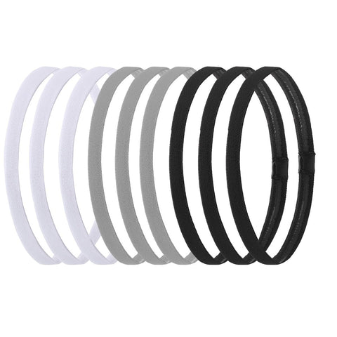 Hexchasty 9pcs Elastic Thin Headbands for Women Stretchy Skinny Headbands Sports Athletic Hair Bands for Women Men Girls Boys Teen Black for Women Men Girls Boys Teen Black White Gray