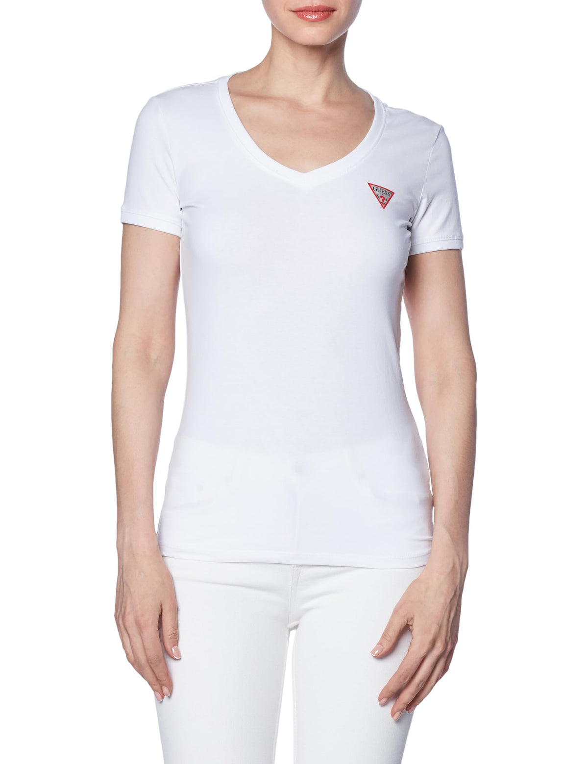 GUESS Women's Mini Triangle T-Shirt White, White, XS