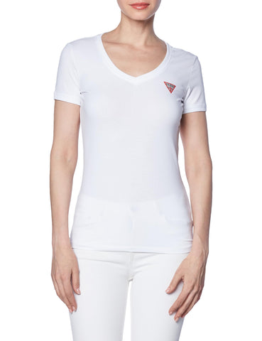 GUESS Women's Mini Triangle T-Shirt White, White, XS