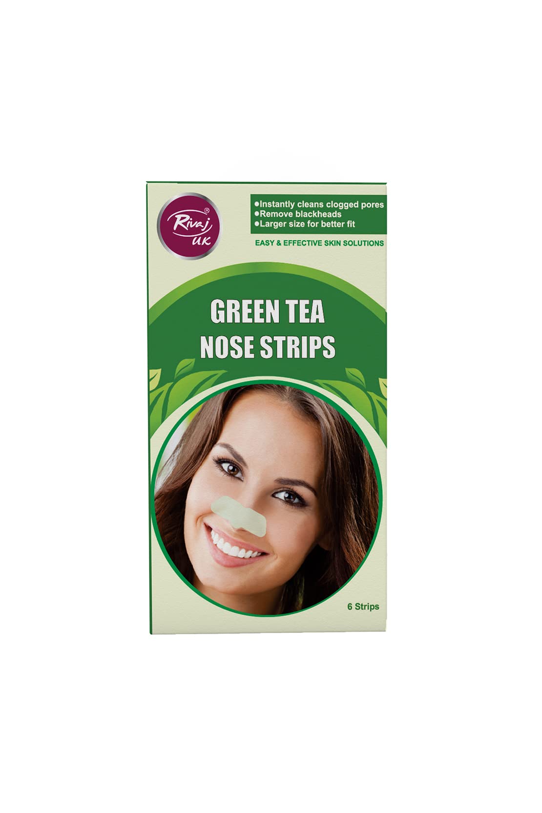 Rivaj Nose Strips with Green Tea - Deep Cleansing & Purifying, Removes Blackheads & Impurities, Soothing & Refreshing Formula, Easy-to-Use - 6 Strips
