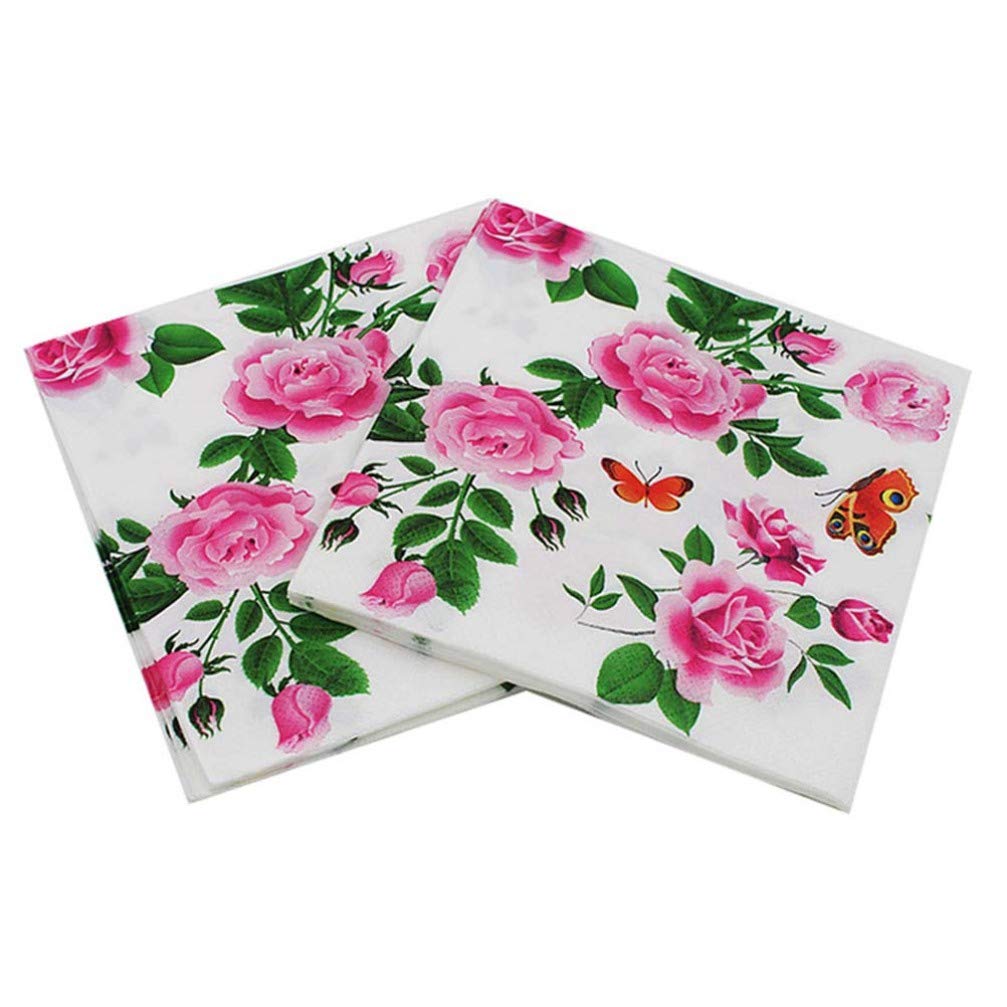Amosfun 20pcs Disposable Rose Printing Napkins Paper Napkins Serviettes for Weeding Dinner Luncheo and Party