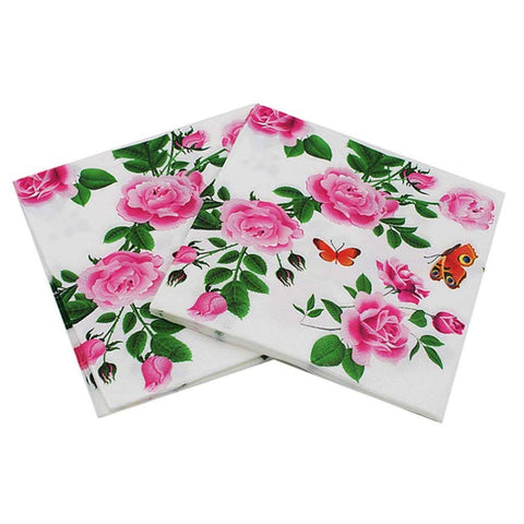Amosfun 20pcs Disposable Rose Printing Napkins Paper Napkins Serviettes for Weeding Dinner Luncheo and Party
