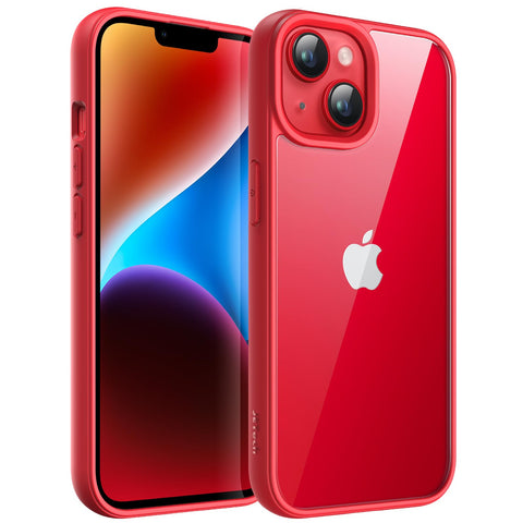 JETech Case for iPhone 14 6.1-Inch, Shockproof Phone Bumper Cover, Solid Color Matte TPU Frame, Anti-Scratch Clear Back (Red)