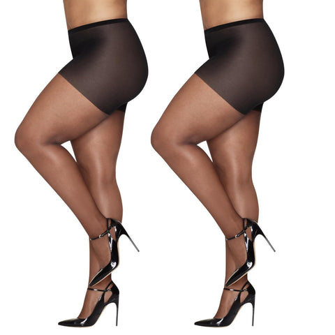 Mayoii 2 Pairs Plus Size Sheer Ultra-thin Tights for Women High Waist Control Top Pantyhose with Reinforced Toe, Stretchy Can bear 260 catties (UK, Alpha, One Size, Regular, Regular, 2 Black)