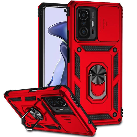 ATISIJIE Case for Samsung Galaxy S10 Plus Shockproof TPU/PC Cover with 360° Rotating Ring Kickstand and Sliding Camera Cover(Red)