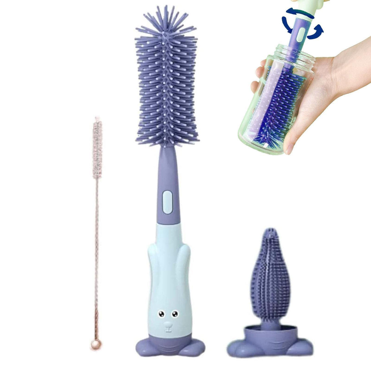 Yemyap Silicone Bottle Brush Cleaner, Soft Silicone Baby Bottle Brush, Baby Bottle Brushes With Stand, For Washing Narrow Neck Containers, Blue