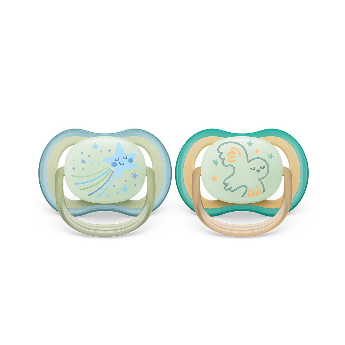 Philips Avent Ultra Air Pacifier 2 Light Breathable and Glowing Pacifiers for 0-6 Months, BPA Free with Sterilizer Case, Yellow (SCF376/18)