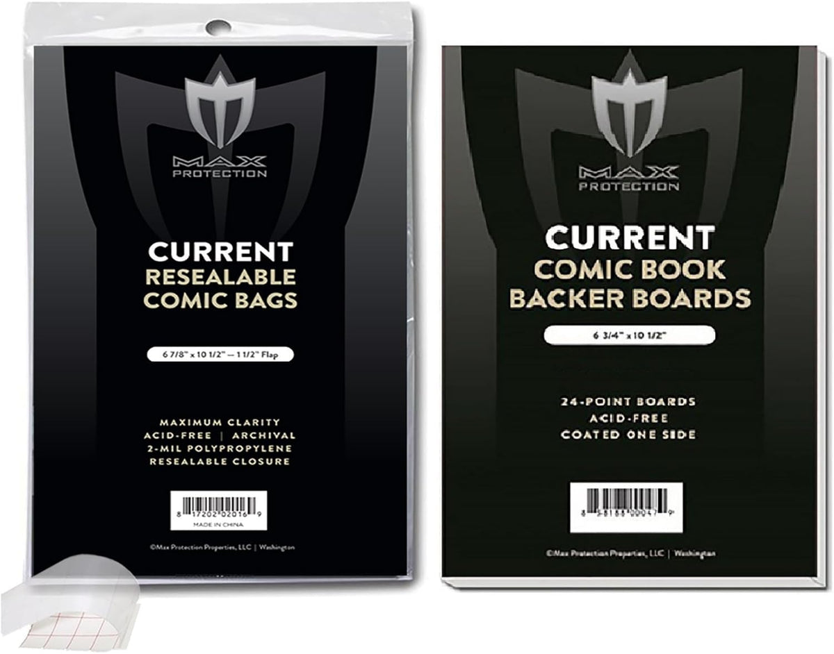 (200) Current Size RESEALABLE Ultra Clear Comic Book Bags and Boards - by Max Pro (Qty= 200 Bags and 200 Boards)