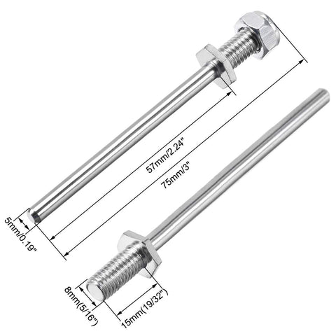 uxcell 5/16 Inch Diameter x 3 Inch Length Landing Gear Steel Axle Shaft Drive Axle with Nuts for RC Airplane - 2PCS