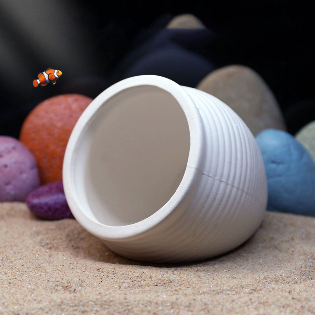 Saim Aquarium Jar Decorations - Fish Tank Ceramic Pot Cave Fish Breeding Cones Hideaway Cave for Fighting Fish, Cichlids, Amano Shrimp,Bonsai to Play, Hide and Rest [White]