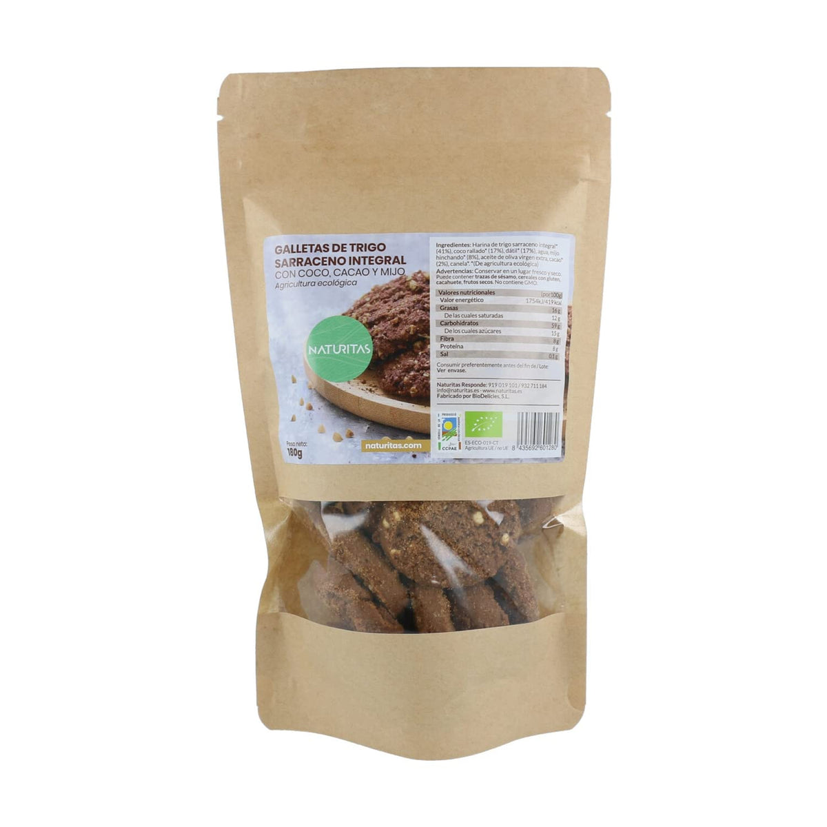 Organic buckwheat cookies with coconut, cocoa and whole grain millet 180 g