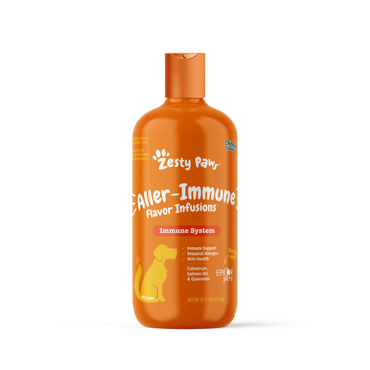 Zesty Paws Allergy & Immune Flavor Infusions for Dogs - with Omega 3 Salmon Oil for Sensitive Skin, EpiCor Pets, Colostrum & Quercetin - Supports Seasonal Allergies - Chicken Flavor - 16 fl oz