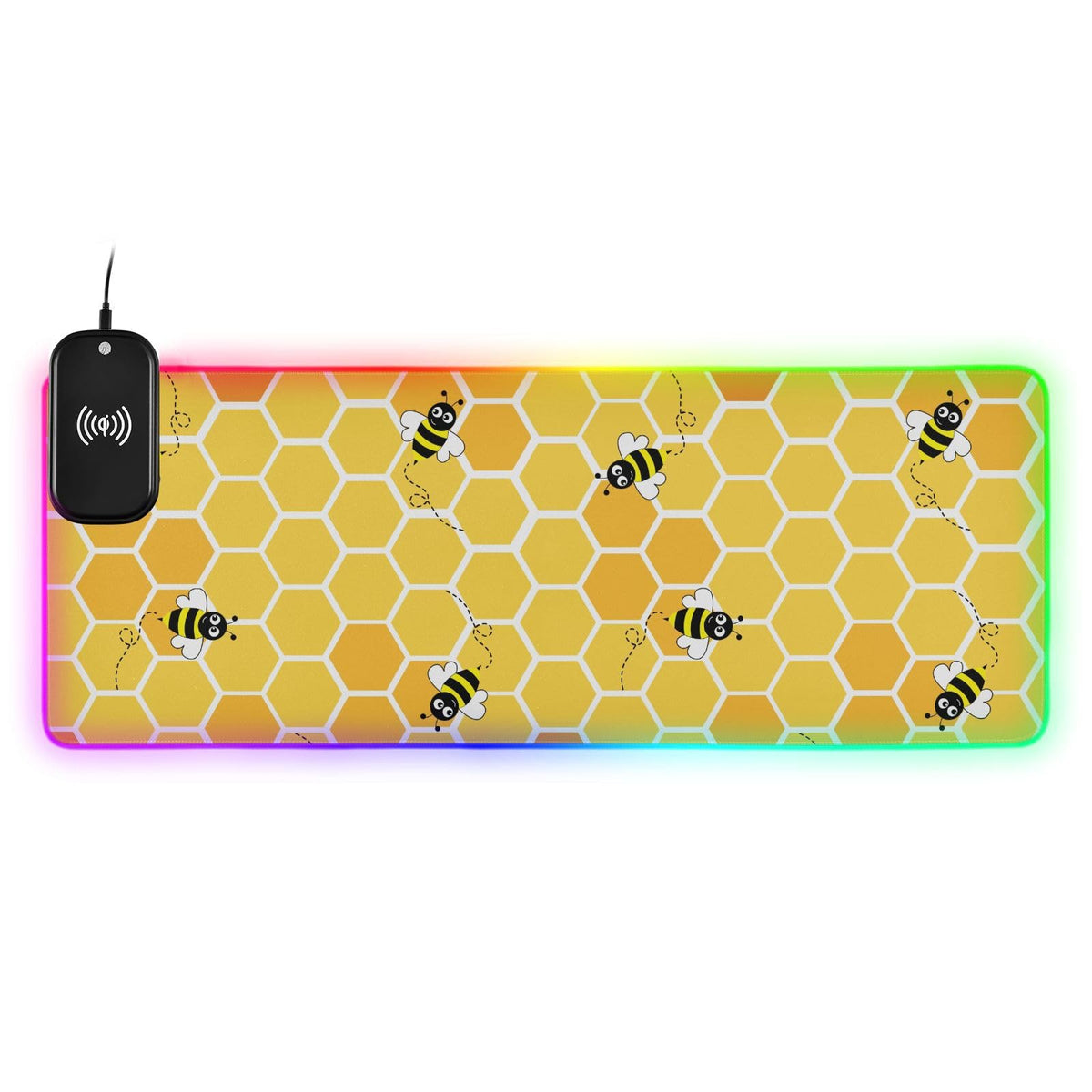 Honey Bee Wireless Charging Mouse Pad for Mobile Phone Extra Large Gaming Mousepad with 13 Lighting Modes Computer Mat for MacBook PC Laptop Desk Office Home Gaming