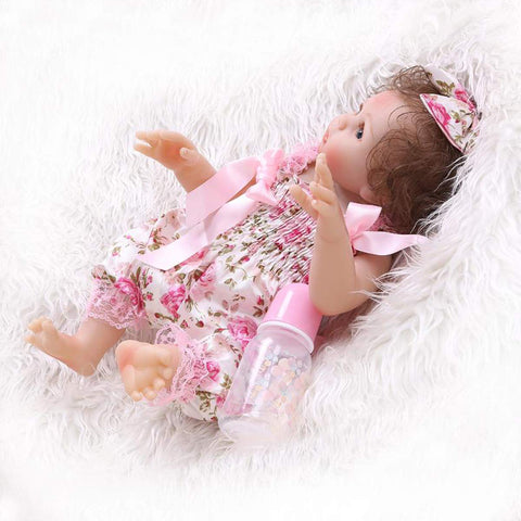 TERABITHIA 18inch 47cm Soft Silicone Vinyl Full Body Reborn Baby Girl Dolls Preemie Washable Newborn Doll Anatomically Correct in Pink Floral Pants