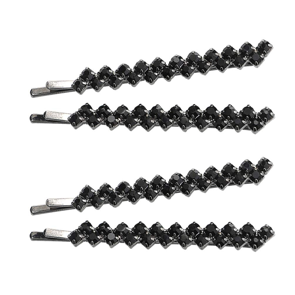 FRCOLOR 2 Pairs Rhinestone Bobby Hair Pins Metal Shiny Hair Clip Crystal Hair Clip Set for Women Girls Wedding Elegant Hair Accessories (Black)
