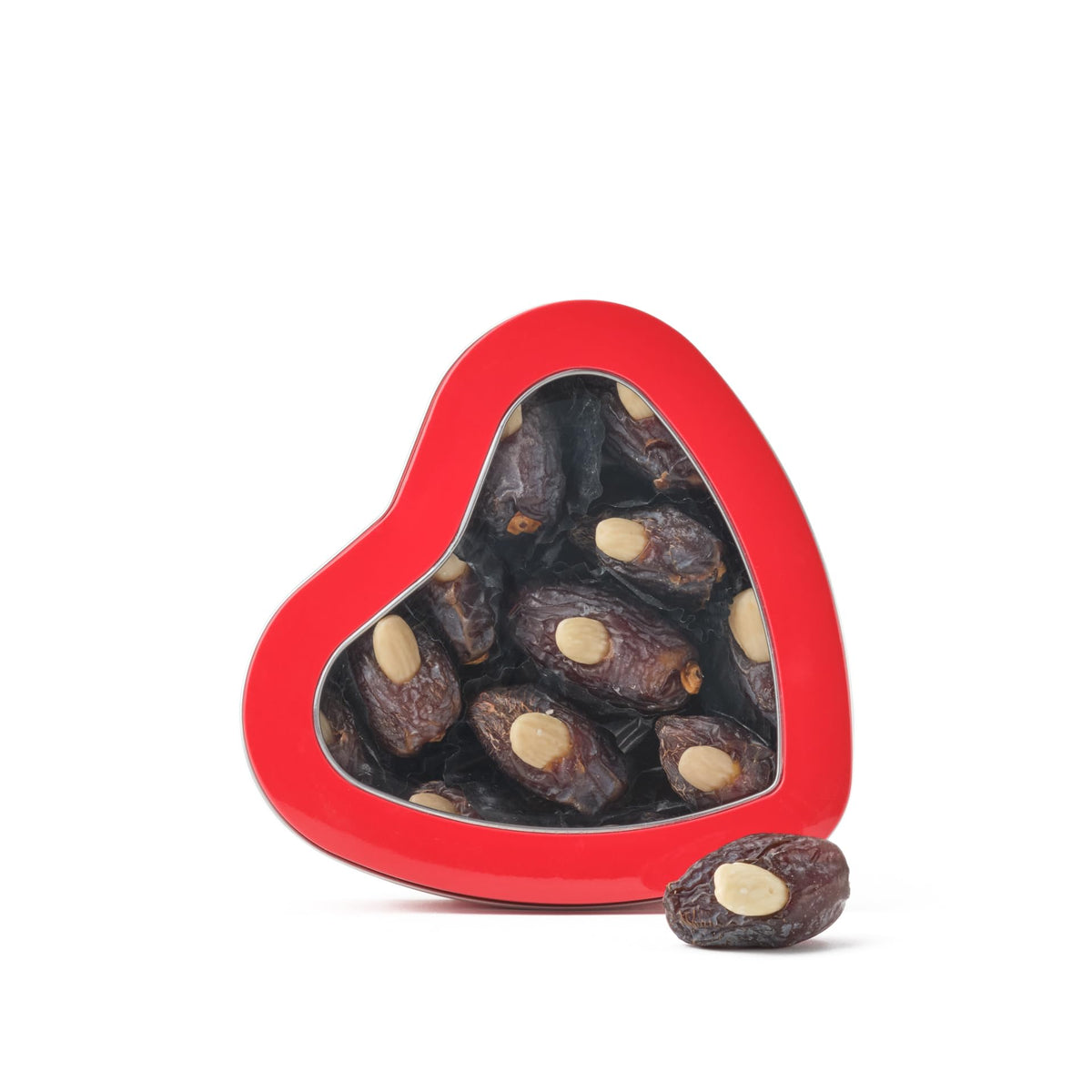 Walnut Tree Heart-Shaped Tin - Gourmet Medjool Dates Gift, Studded with Almonds - Hand Packed - Great Taste Award Winner - Luxury Valentine’s Day Gift for Women & Men, Birthday, Anniversary, 270g