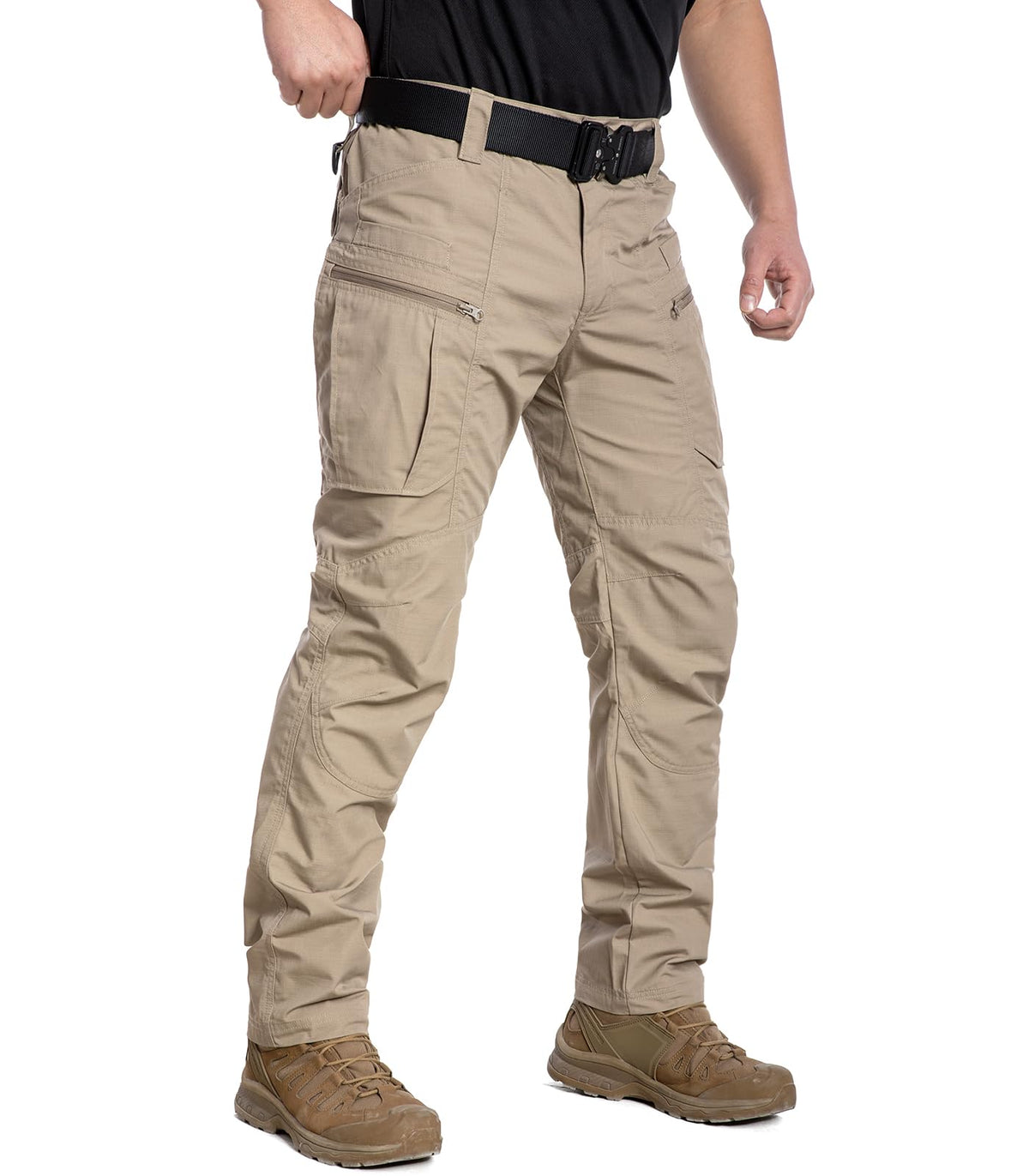 CARWORNIC Men's Rip-Stop Tactical Pants Lightweight Water Resistant Utility Work Pants Stretch EDC Uniform Military Cargo Pants for Outdoor Hiking Casual Construction Khaki