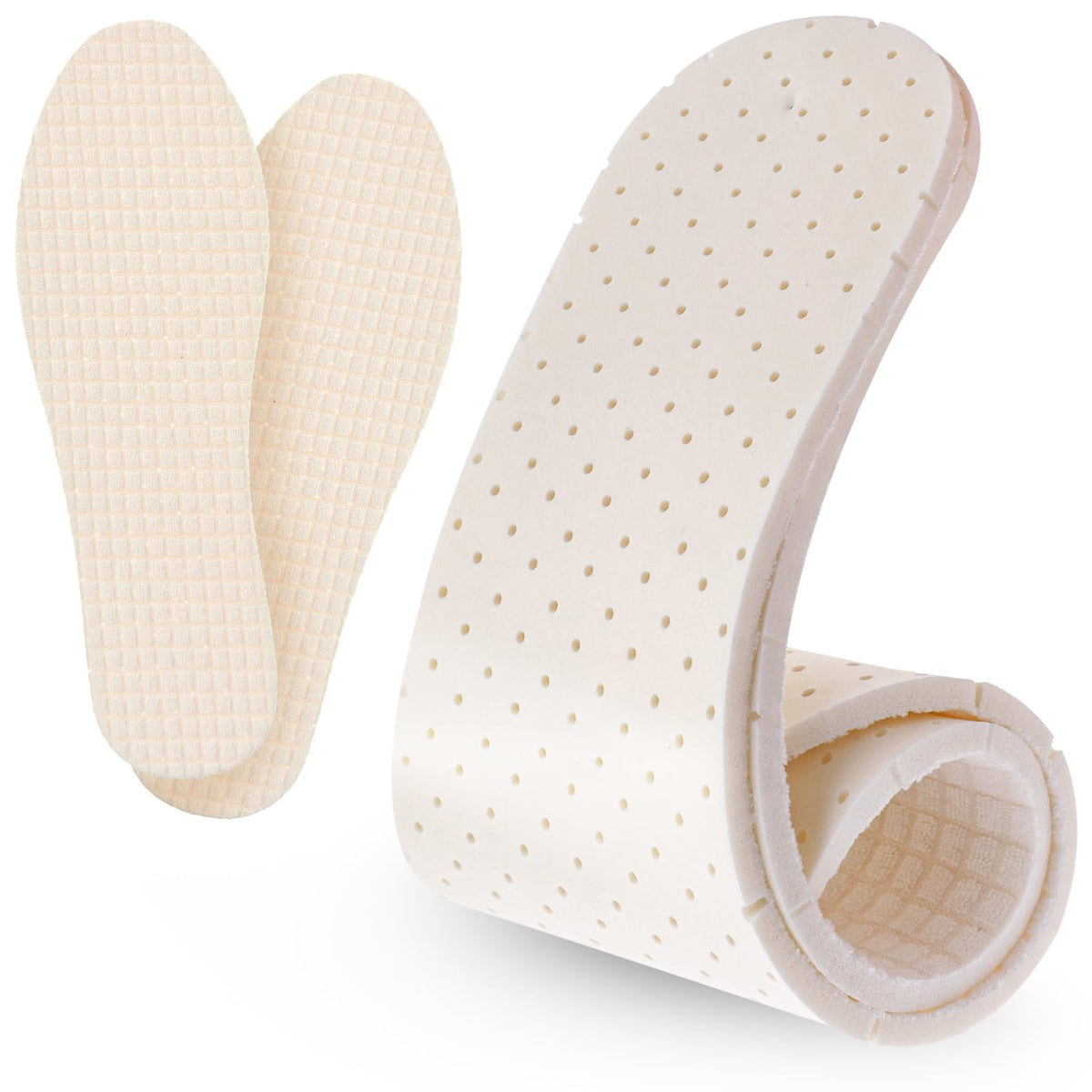 COMNICO 1 Pairs Latex Shoe Insoles, Cropable Shock Absorption Cushioning Liners Shoe Inserts Soft Comfortable Replacement Inner Soles for Men Women Sports Sneakers Work Boots (White, 26cm)