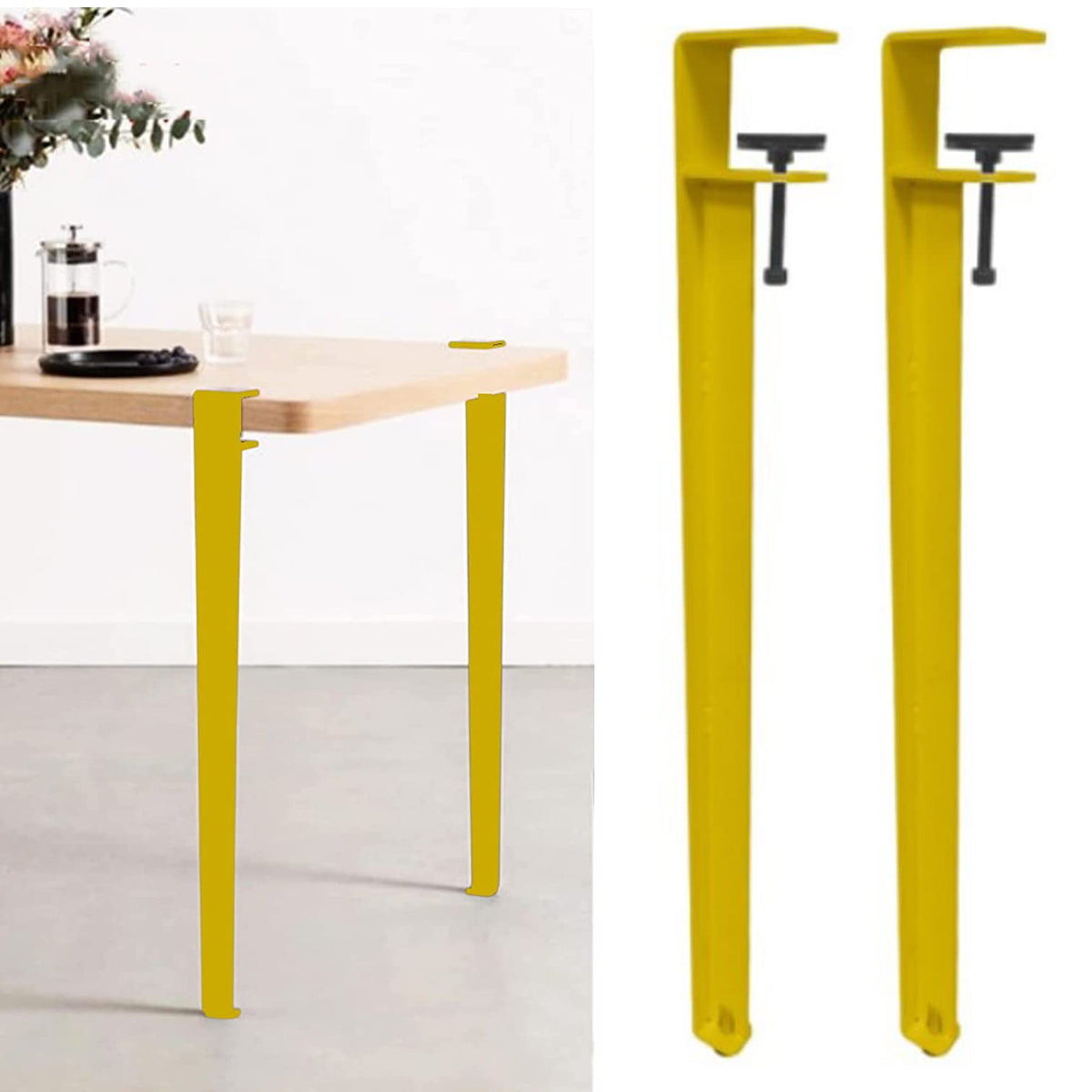 Adjustable Fit Table Clamp Legs,2pcs Removable DIY Iron Table Legs,Metal Furniture Legs,F-Shape Dining Desk Legs,for Coffee Table,Bench,Furniture Console,No Punching Design (40cm,Yellow)