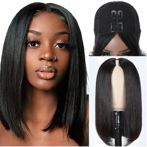 UNICE Straight V Part Wigs Human Hair Short Bob Wigs for Women Upgrade U Part Wig No Leave Out Glueless Human Hair Wig No Sew in No Lace Beginner Friendly 150% Density 12Inch