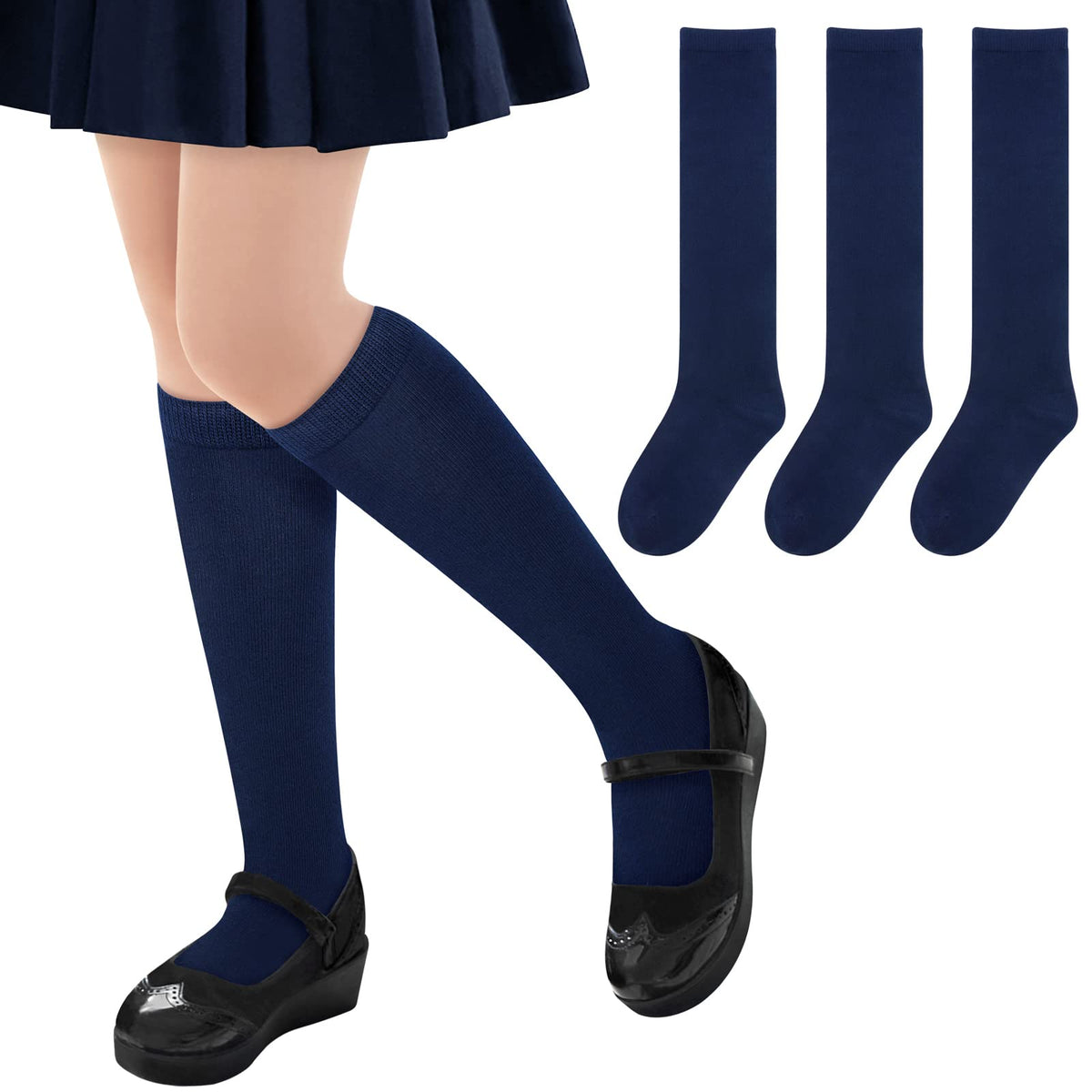 Toddler Knee High Socks for Toddler Girls Knee High Socks Long Navy Blue Socks for Girls Toddler Girl Socks 4-6 Years