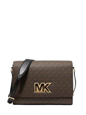 Michael Kors Mimi Medium Leather Messenger Crossbody (Brown/Black)