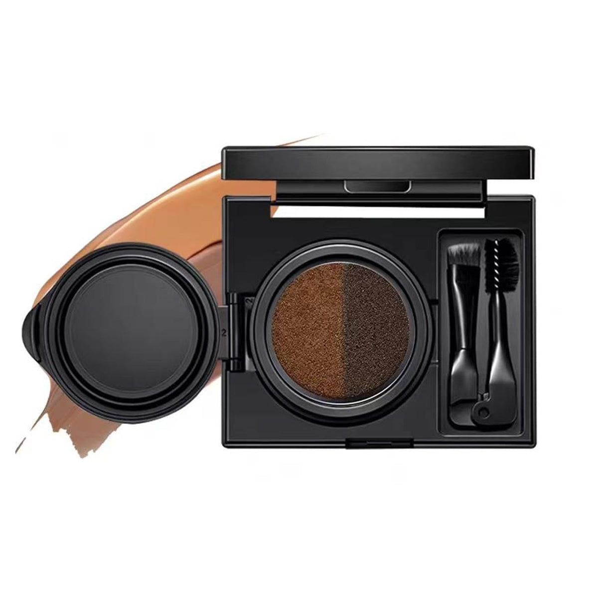 Double Color Air Cushion Eyebrow Cream,Waterproof Air Cushion Eyebrow Cream,Liquid Brow Powder Gel for Eye Makeup,Shaping and Defining Eyebrows,with Brush (02)