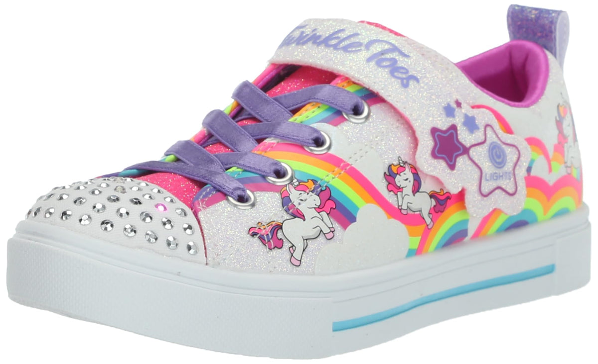 Skechers Twinkle Sparks-Jumpin' CLOU Sneaker, White/Multi, 10.5 US Unisex Little Kid
