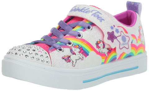 Skechers Twinkle Sparks-Jumpin' CLOU Sneaker, White/Multi, 10.5 US Unisex Little Kid