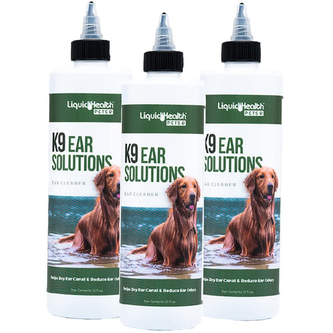 LIQUIDHEALTH 12 Fl Oz K9 Dog Ear Cleaner Wash Solutions - Infection Cleaning Hygiene Treatment Drops for Dogs, Canines and Puppies 3 - Pack