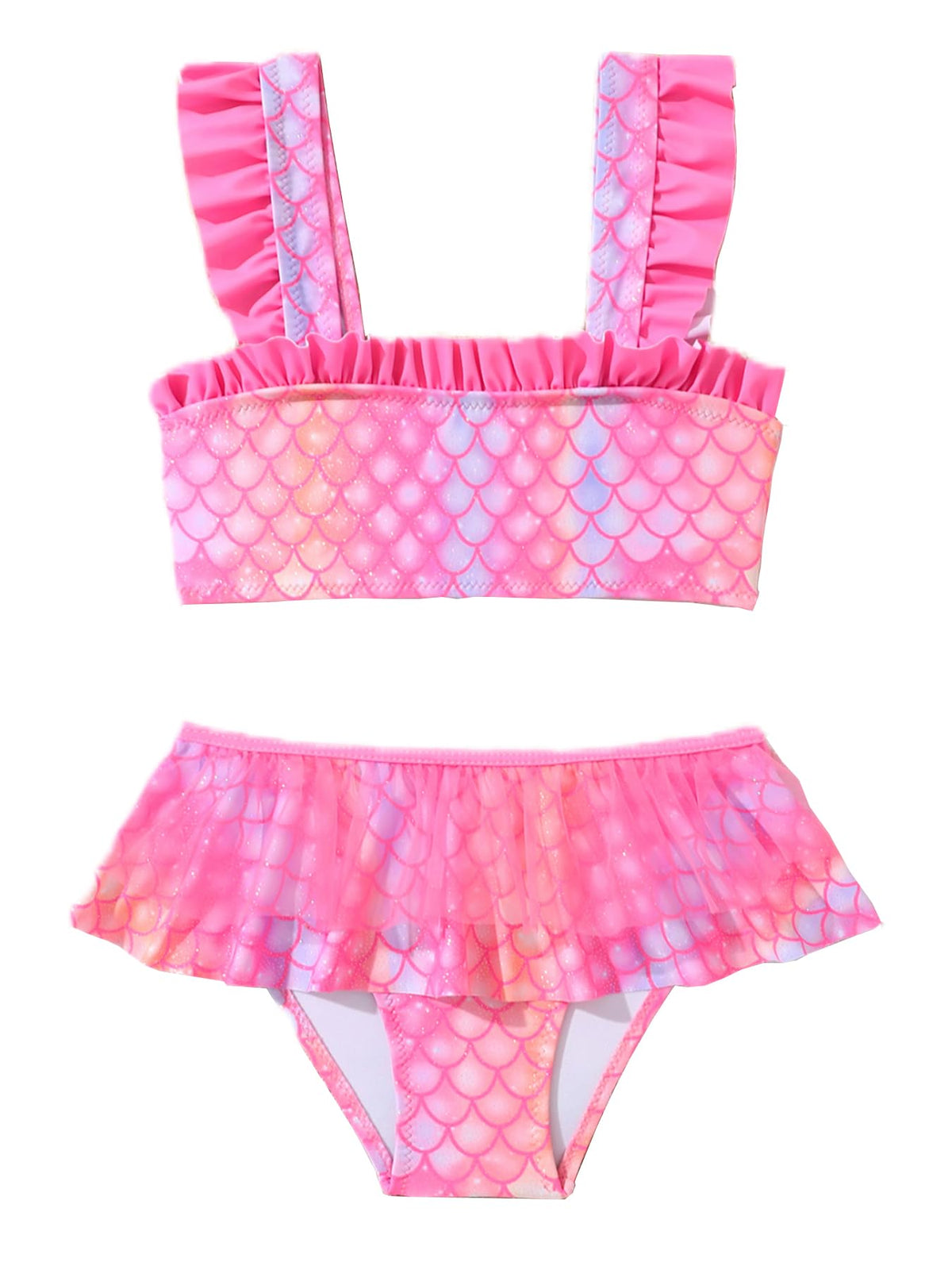 SERENYOU Two Piece Swimsuits for Girls Ruffles Bikini Set Mermaid Bathing Suit Pink 7-8 Years
