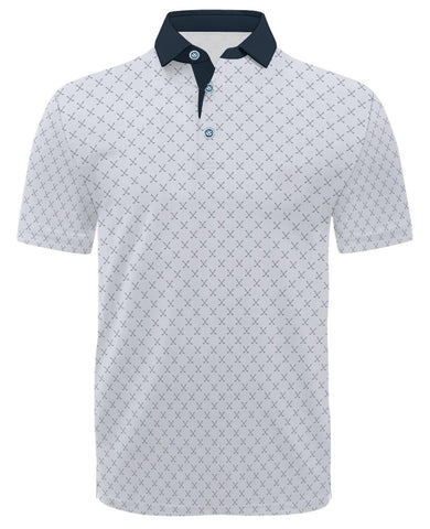 Hodaweisolp Golf Shirts for Men Dry Fit Print Moisture Wicking Performance Short Sleeve Polo Shirt White Club-XL