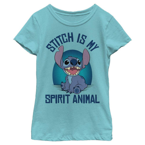 Disney Lilo Spirit Stitch Girl's Solid Crew Tee, Tahiti Blue, Small