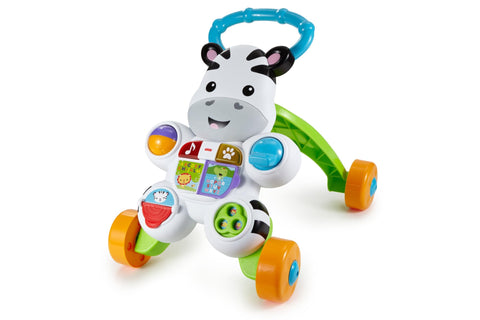 Fisher-Price Learn With Me Zebra Walker | First Steps Baby Walker Push Along Toy with Lights, Music, Baby Girl and Baby Boy Toys | Hands-On Toddler Baby Push Along Walker | UK English Version, GXC31
