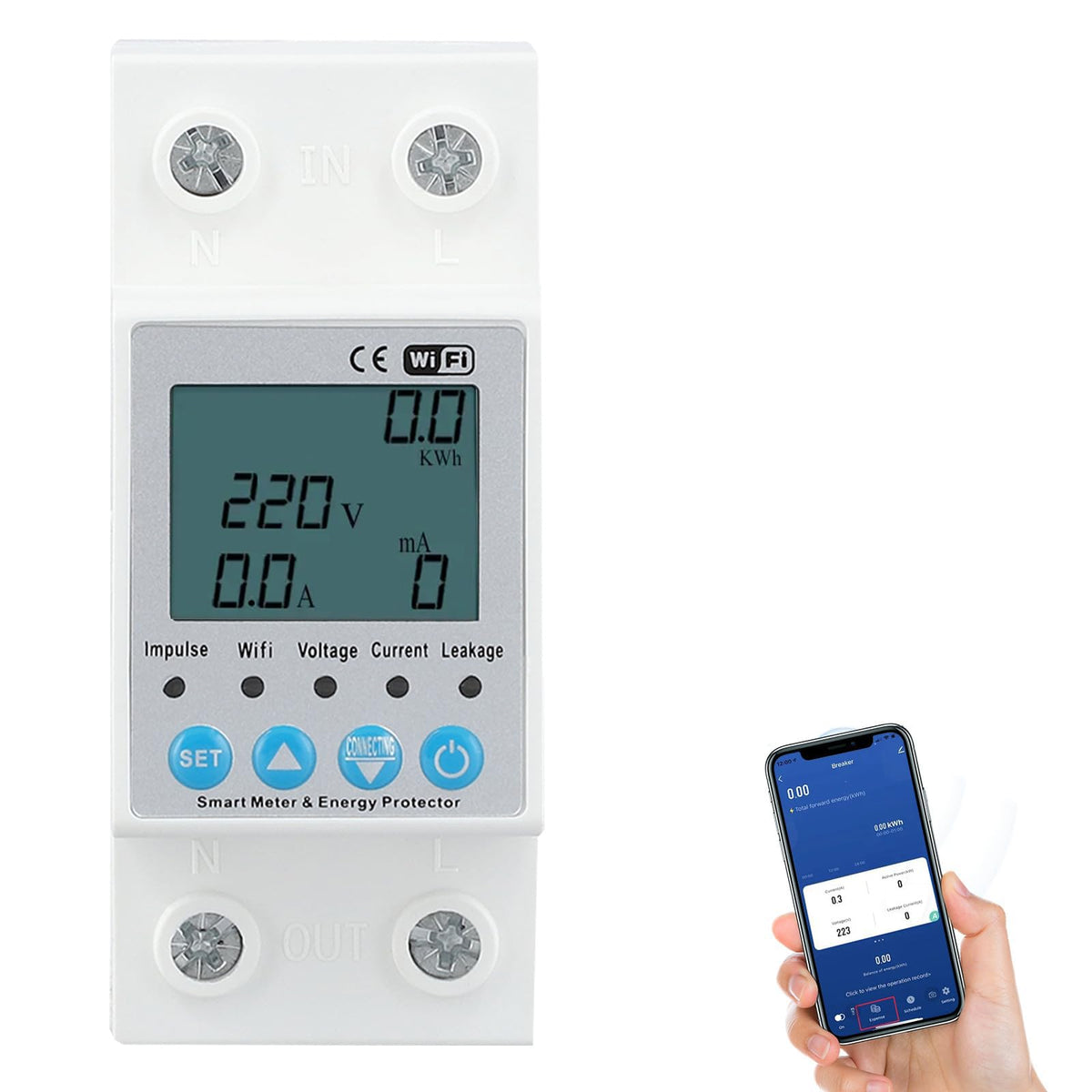 Electric Energy Meter, Single Phase Consumption Meter, Electric on DIN Rail WiFi, Digital LCD Smart Meter with KWh Meter