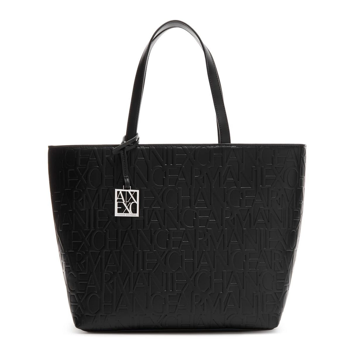 A|X ARMANI EXCHANGE womens Medium Logo All Over Debossed Shopping Shoulder Bag, Neroblack, One Size US