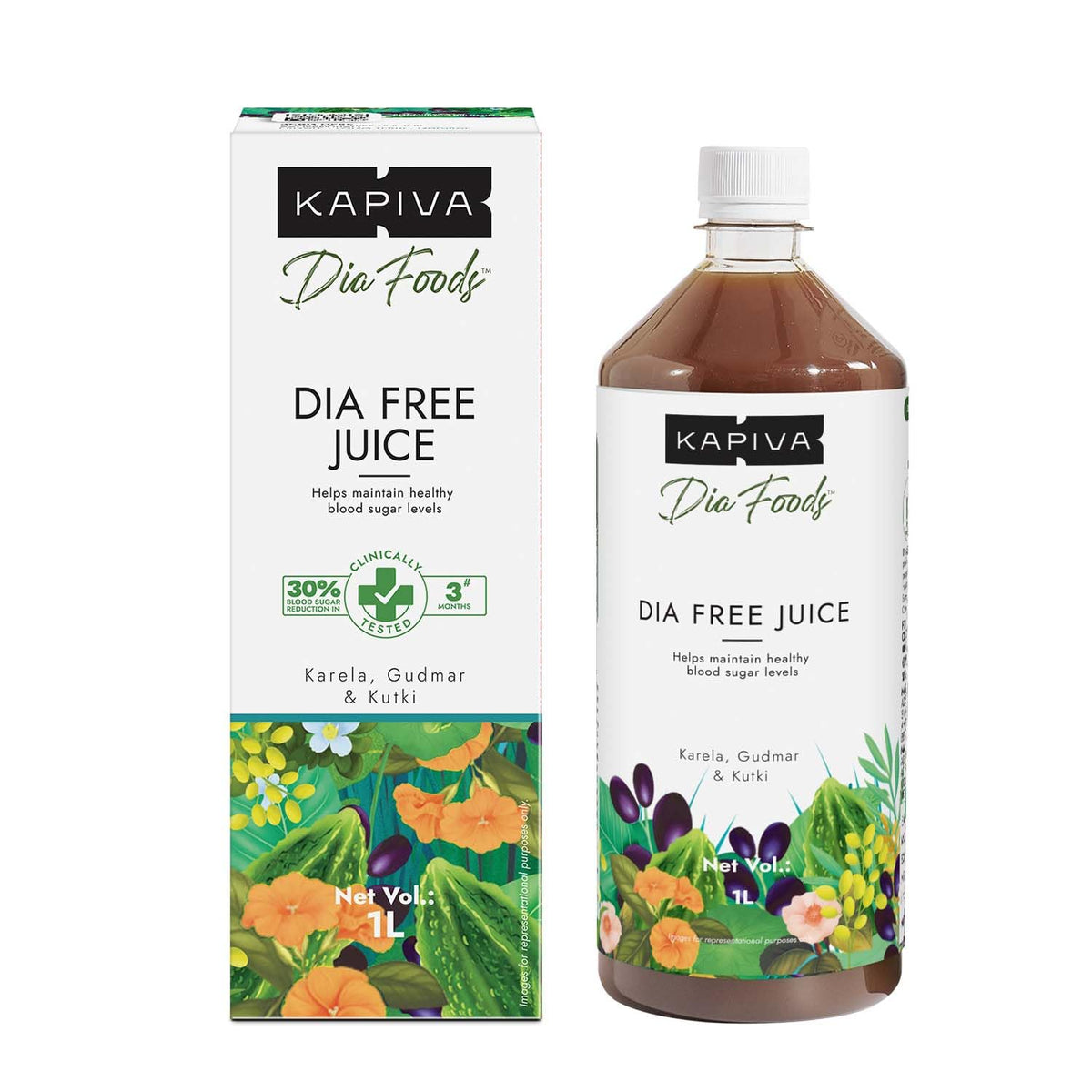 Kapiva Dia Free Juice, 1L | For Holistic Diabetes Care | Amla , Karela, Jamun, Guduchi & 7 Ayurvedic herbs