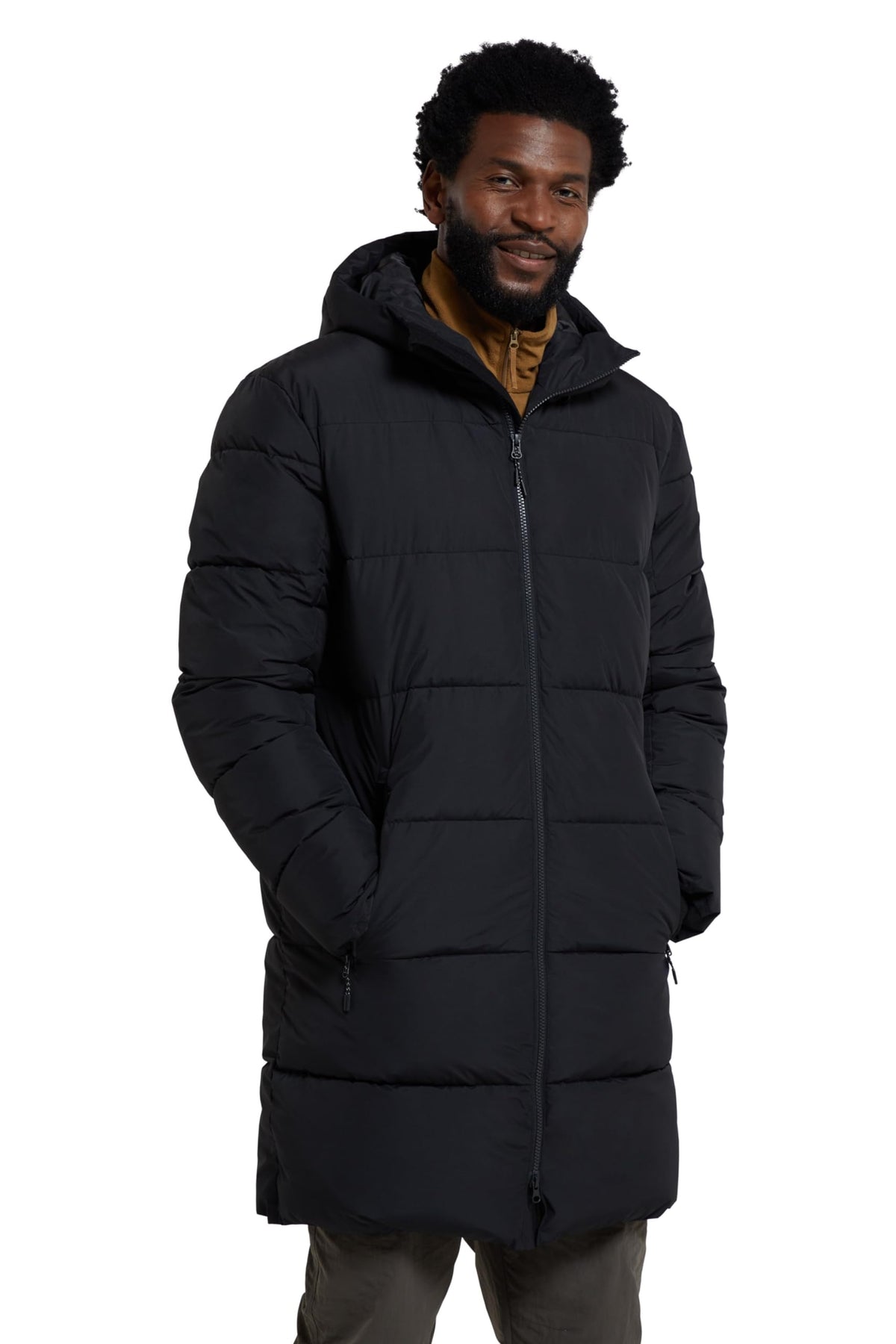 Mountain Warehouse Vortex Mens Longline Padded Jacket - Water-resistant, Thermal tested -30 ÃƒÆ’Ã†â€™ÃƒÂ¢Ã¢â€šÂ¬Ã…Â¡ÃƒÆ’Ã¢â‚¬Å¡Ãƒâ€šÃ‚Â°C, Front Pockets - Best for Camping, Outdoors, Travelling & Hiking Jet Black L